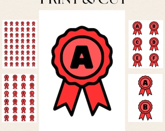 PRINT AND CUT Letters & Numbers | Printable Red Merit Badges | Classroom Lettering for Banners, Signs and Bulletin Boards