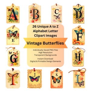 Butterfly Letters Alphabet Clipart PNG Files for Printable & Digital Use, Butterfly Clipart Fancy Font Alphabet Letters, ABC Clipart Letters