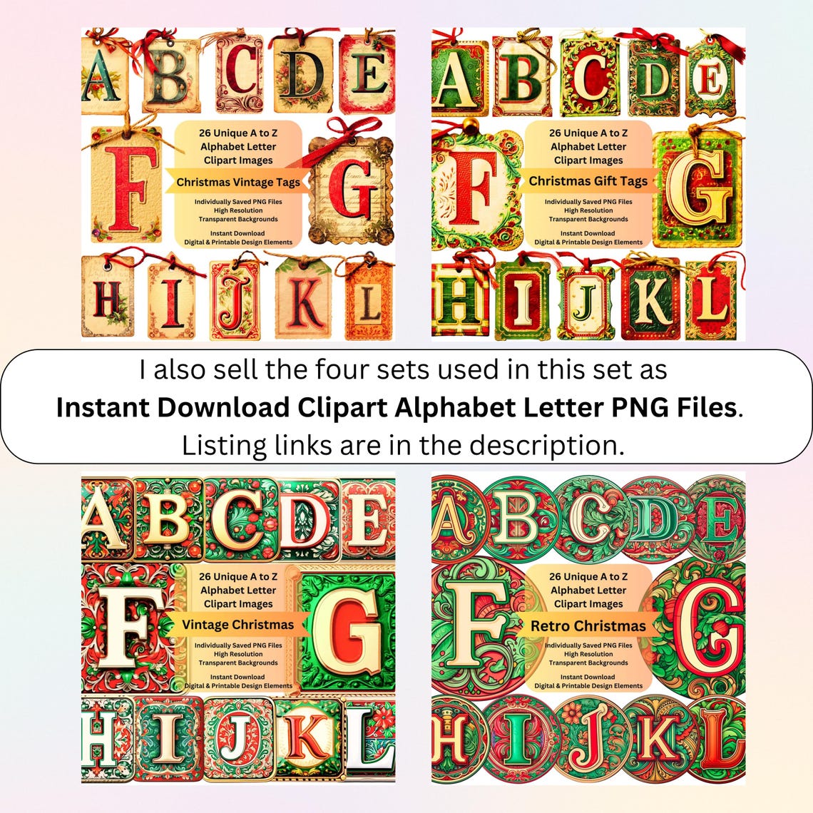 Retro Christmas Alphabet Letter Cut Outs: Printable Fonts (PDF Download ...