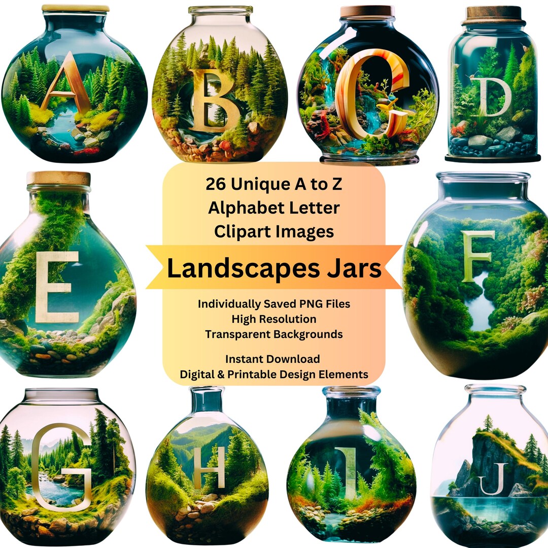 Lettering Jars Landscape Jar Alphabet Clipart: A-Z PNG Letters (digital Download) - Etsy
