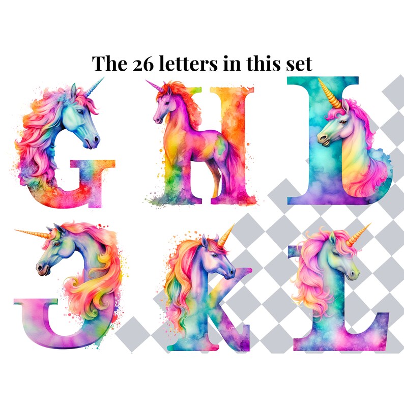 Watercolor Clipart Unicorn Alphabet Letters | PNG Font Images | Fantasy ...