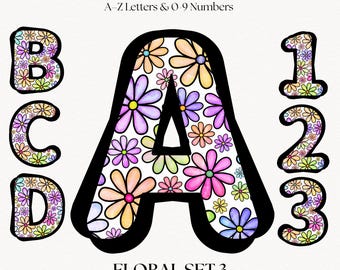 Pastel Floral Clipart Letters & Numbers | Flower PNG Font | Retro Alphabet Lettering | Botanical Monogram Initials