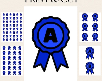 PRINT AND CUT Letters & Numbers | Printable Blue Merit Badges | Classroom Alphabet Lettering for Banners, Signs and Bulletin Boards