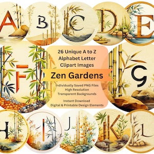Zen Garden Alphabet Letters PNG Files for Digital Download, Scrapbooking Vintage Ephemera, Junk Journal, Cricut DIY Arts Crafts, Sublimation