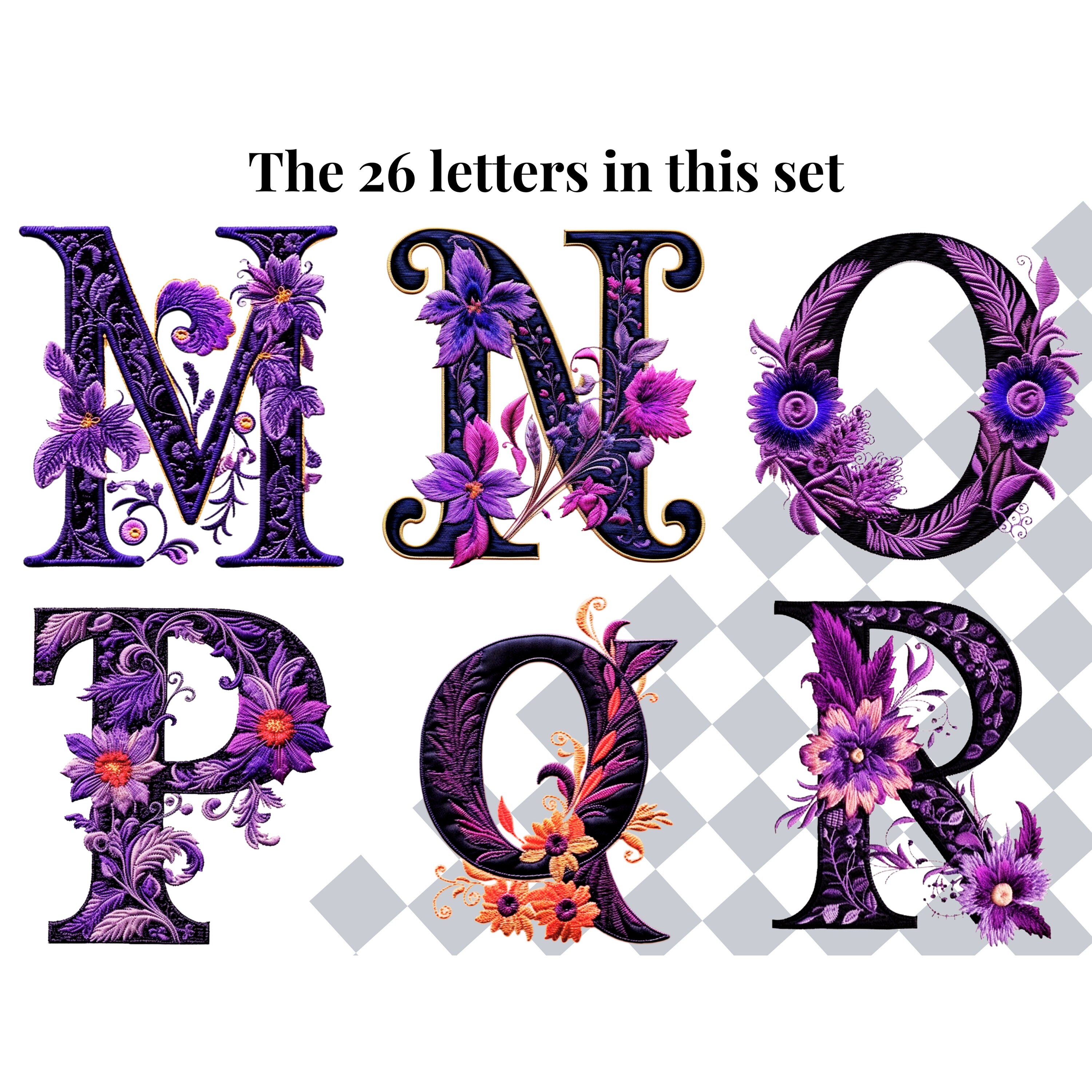 Purple Flower Clipart Alphabet Letters | Floral PNG Fonts | Botanical ...