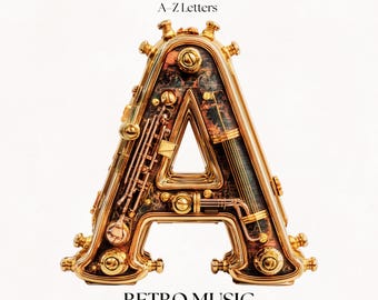 Retro Music Clipart Alphabet Letters | Vintage Musical Instrument Font PNG Images | Digital Download