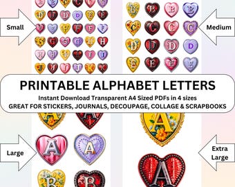 Love Heart Alphabet Stickers: Vintage Ephemera Collage (Printable PDF Download)