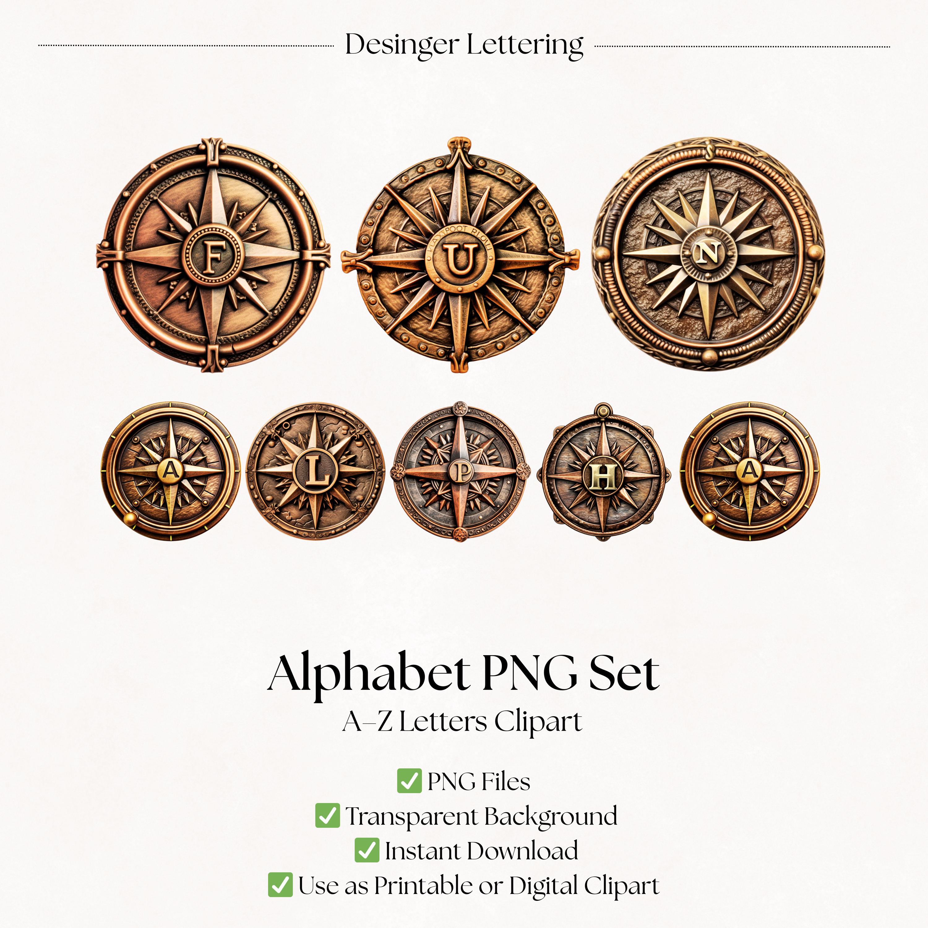 Vintage Compass Alphabet Letter Clipart | Bronze Travel Ephemera PNG ...