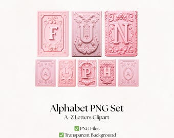 Pink Clipart Alphabet Letters | PNG Pastel Fonts | Decorative Lettering Typography | Digital Download