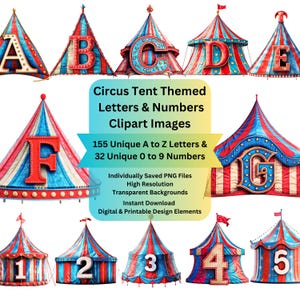 Circus Clipart Alphabet Letters for Instant Download Digital Art, Scrapbooking Junk Journal, PNG Sublimation Decorations DIY Circuit Crafts