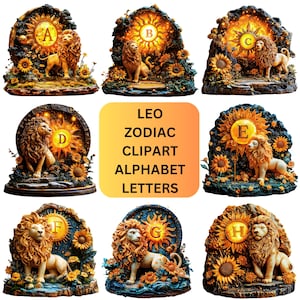 Letras del alfabeto del zodiaco Leo / Leo el león / Sublimación PNG / Astrología digital e imprimible, imágenes prediseñadas y archivos de imágenes del signo zodiacal