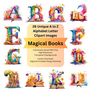 Library Book Clipart Alphabet Letters PNG Files for Watercolor Digital Download, Scrapbooking Ephemera, Junk Journal, Cricut DIY Crafts