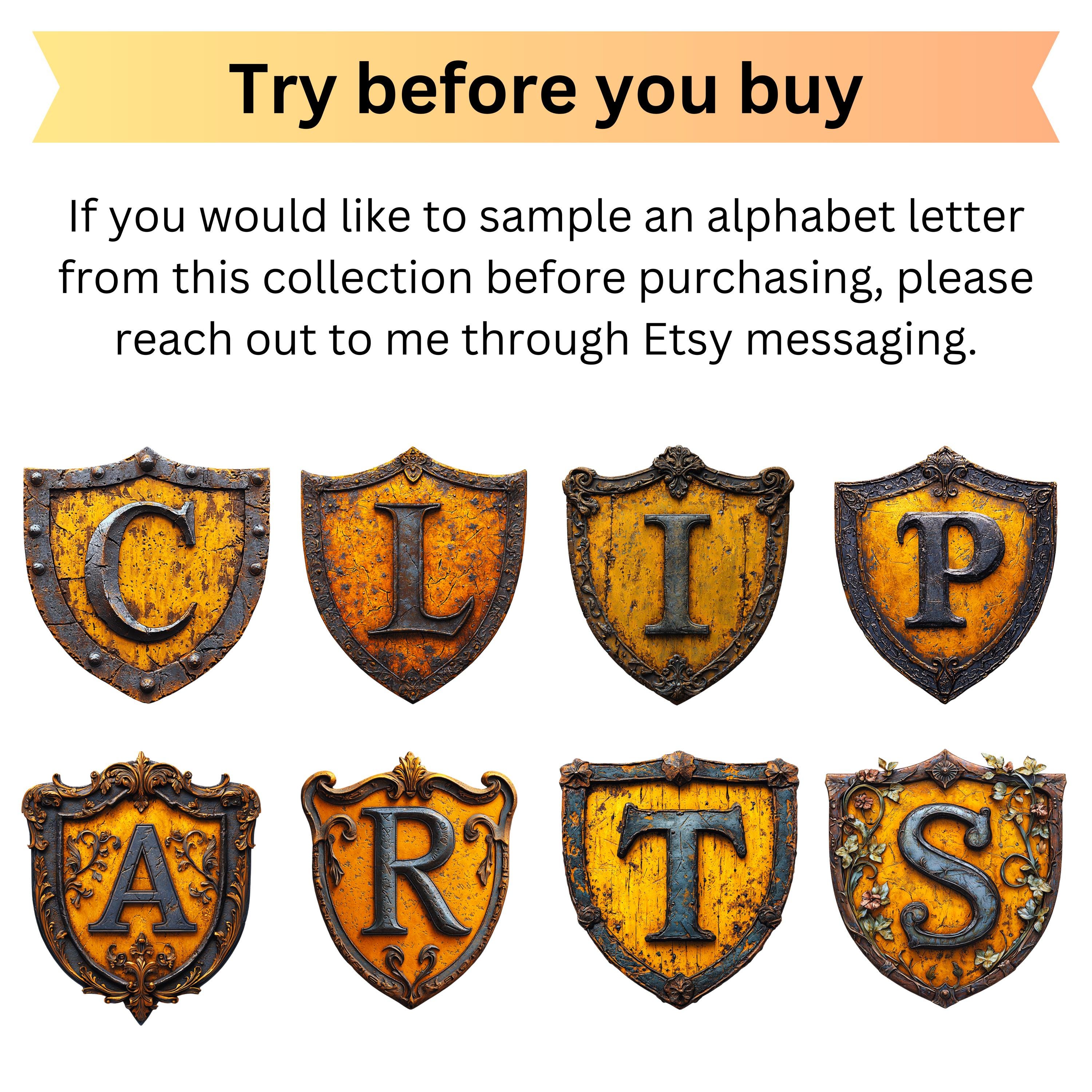 Shield PNG Clipart Alphabet Letters | Yellow Medieval Font | Fantasy ...