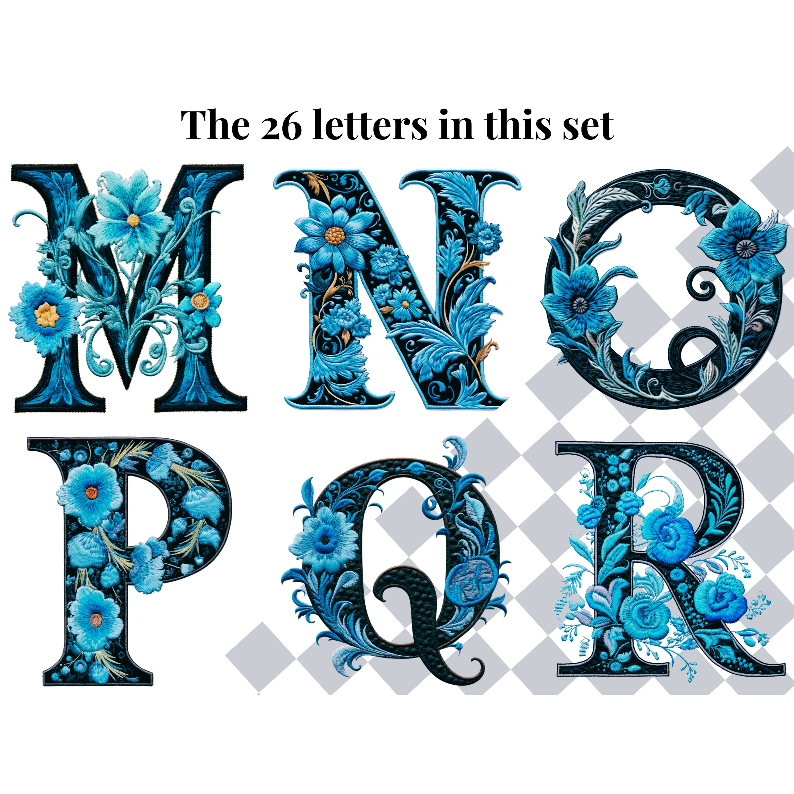 Flower Clipart Alphabet Letters | Blue Floral PNG Font Designs ...