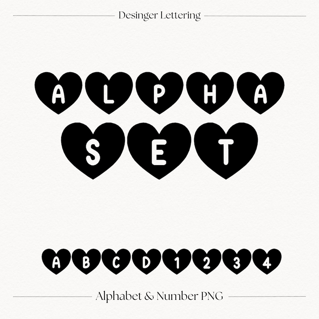Heart Alphabet Letters and Numbers PNG Clipart Set | Transparent Love ...