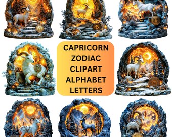 Alfabeto prediseñado del zodiaco Capricornio: Letras PNG celestiales (descarga digital)