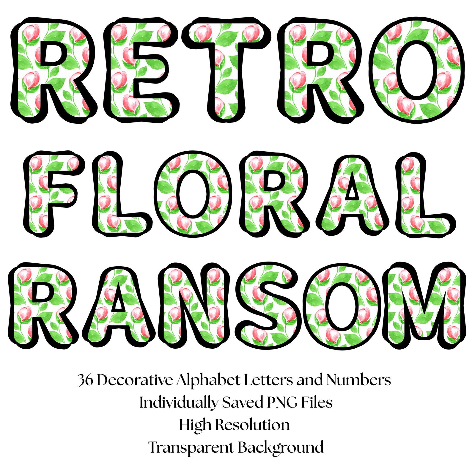 Floral Alphabet Letters & Numbers | PNG Font Lettering | Flower Clipart ...