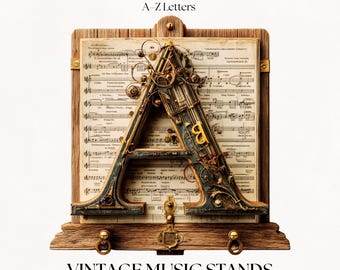 Vintage Music Clipart Alphabet Letters | PNG Musical Font Design | Fancy Typography | Digital Download