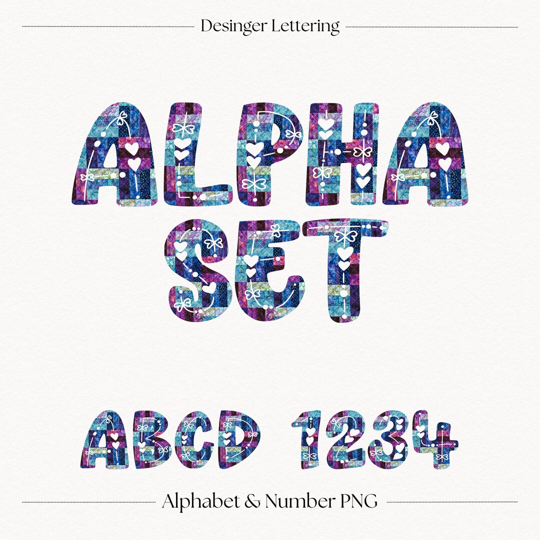 Patchwork Heart Alphabet PNG – Quilted A-Z Letters & 0-9 Numbers ...