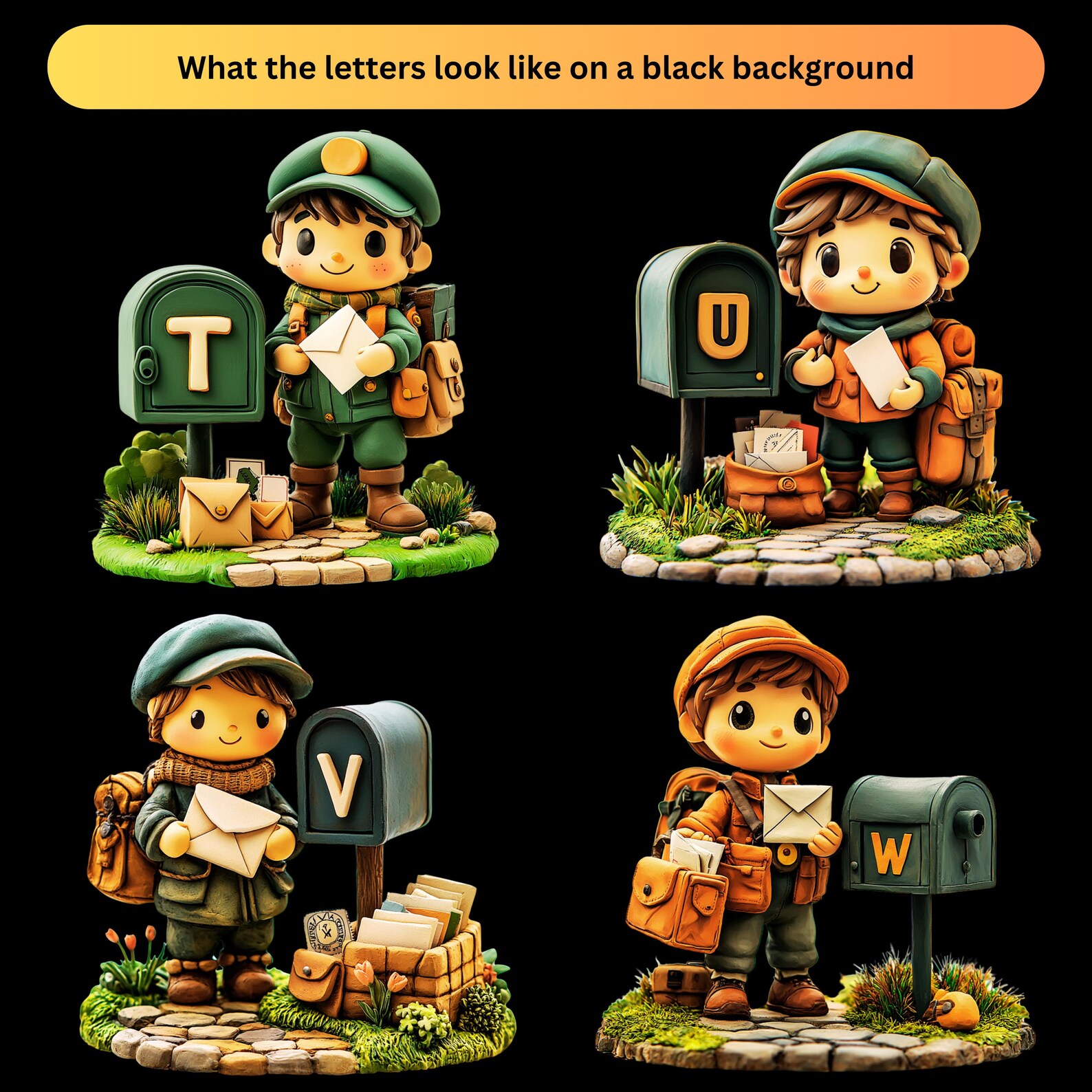 Postman Letter Features Postman Clipart Alphabet Letters | Postal Worker PNG Font | Digital ...