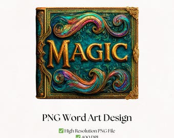 Magic Clipart Book PNG Design | Bookish Junk Journal and Scrapbooking Word Art | Digital Download