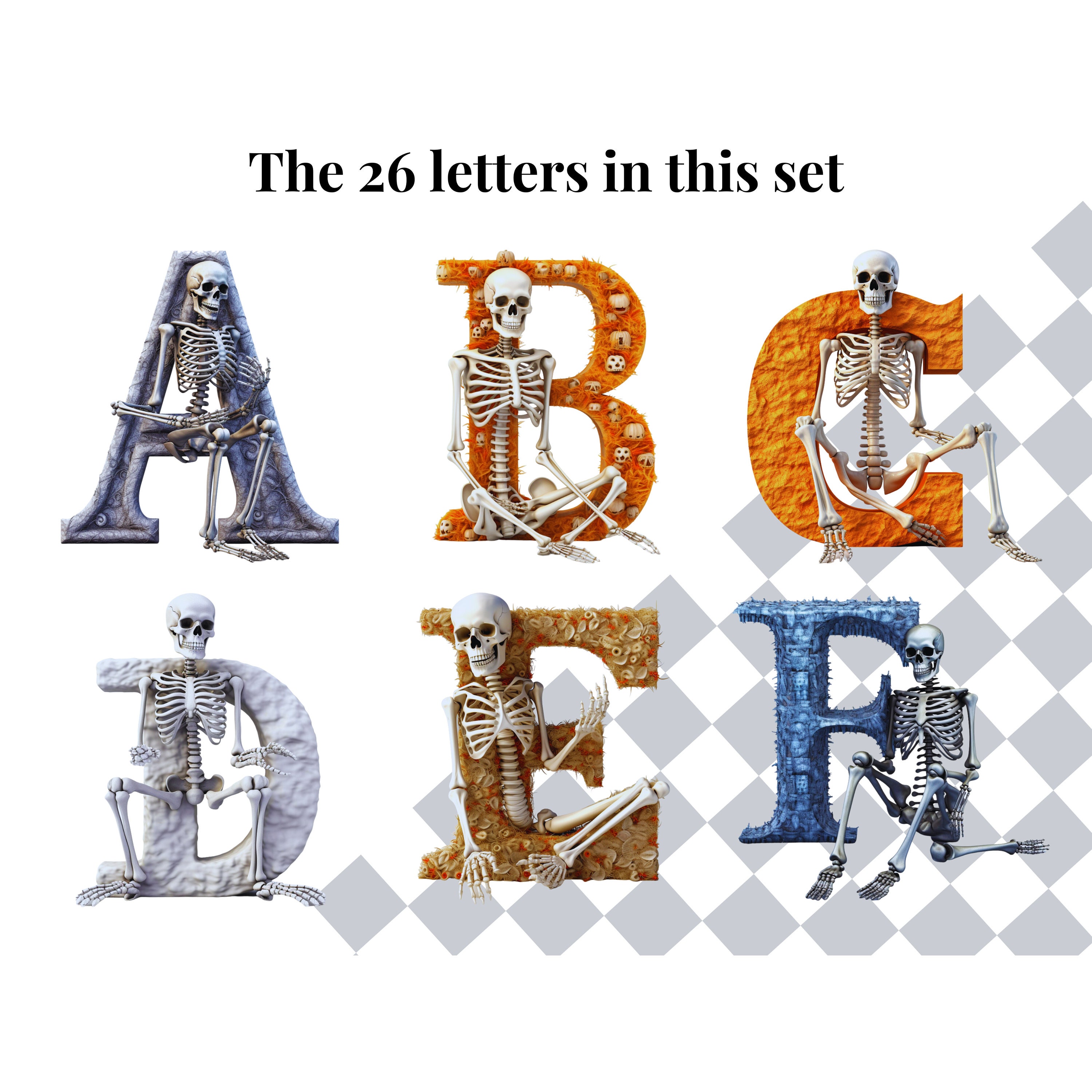 Skeleton PNG Alphabet Letters for Halloween Clipart Commercial Use ...