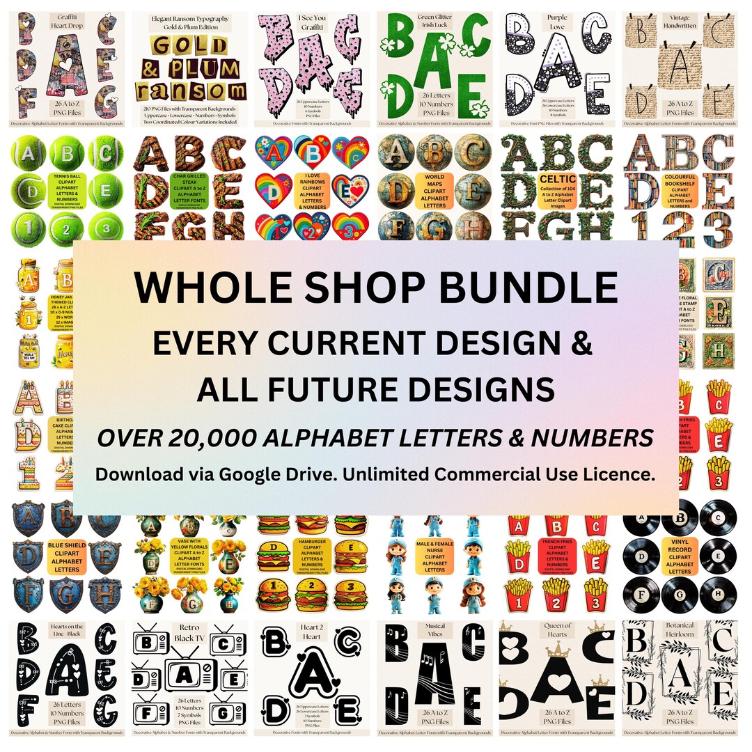 20,000+ Fonts, Alphabet Letters & Numbers Bundle - PNG Clipart Files ...