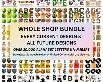 20,000+ Fonts, Alphabet Letters & Numbers Bundle - PNG Clipart Files, Lifetime Access, Digital Download, Commercial Use