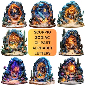 Scorpio Zodiac Clipart Alphabet Letters | Mystical Scorpion PNG | Celestial Astrology Font for Printable and Digital Lettering | Star Signs