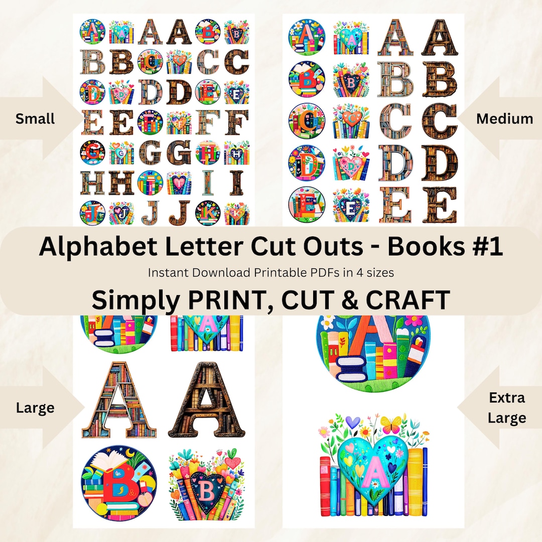 Cut Outs Alphabet Letters Book Theme, PRINTABLE ABC Fussy Cut Ephemera ...