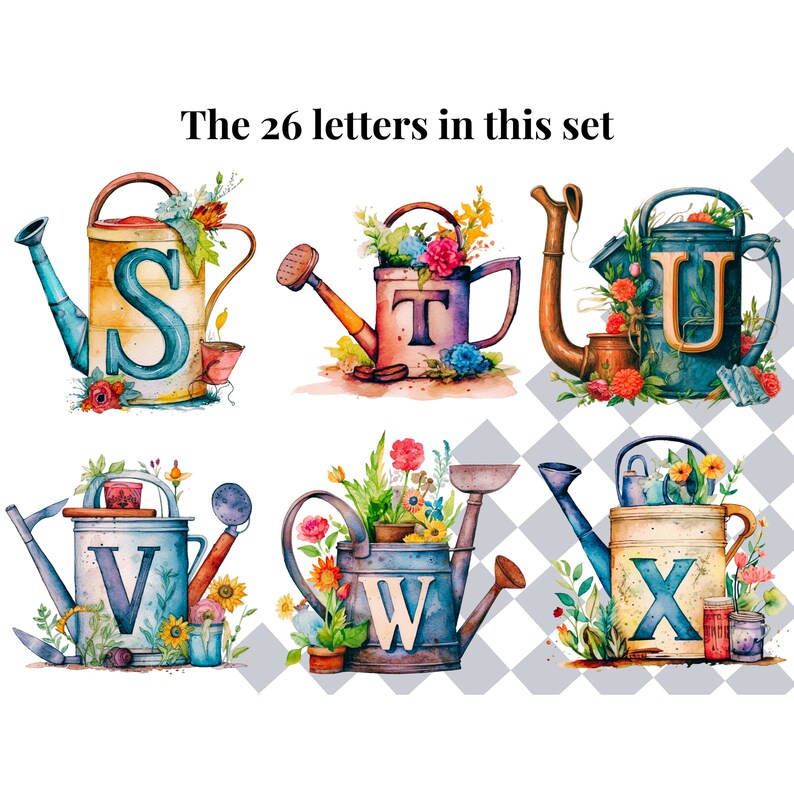 Garden Clipart Alphabet Letters | Gardening Watering Can PNG Font ...