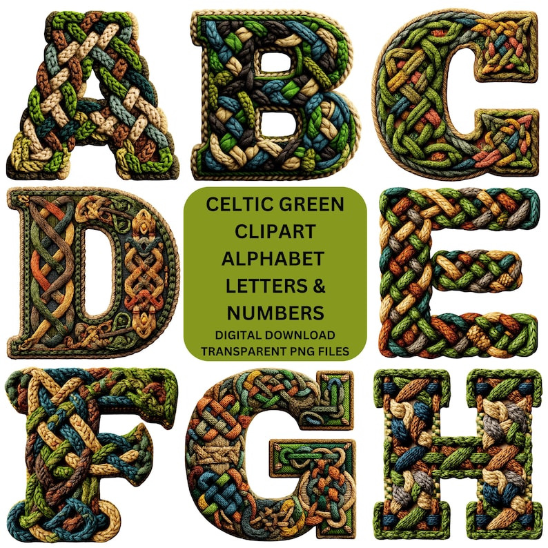 Celtic Knot Clipart Alphabet Letters | Irish PNG Fonts | Green ...