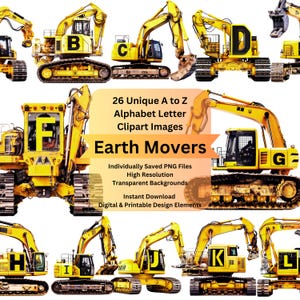 Construction Clipart Alphabet Letters PNG File for Machinery Digital Download, Scrapbooking Junk Journal Crafts, DIY Cricut Designs & Cards