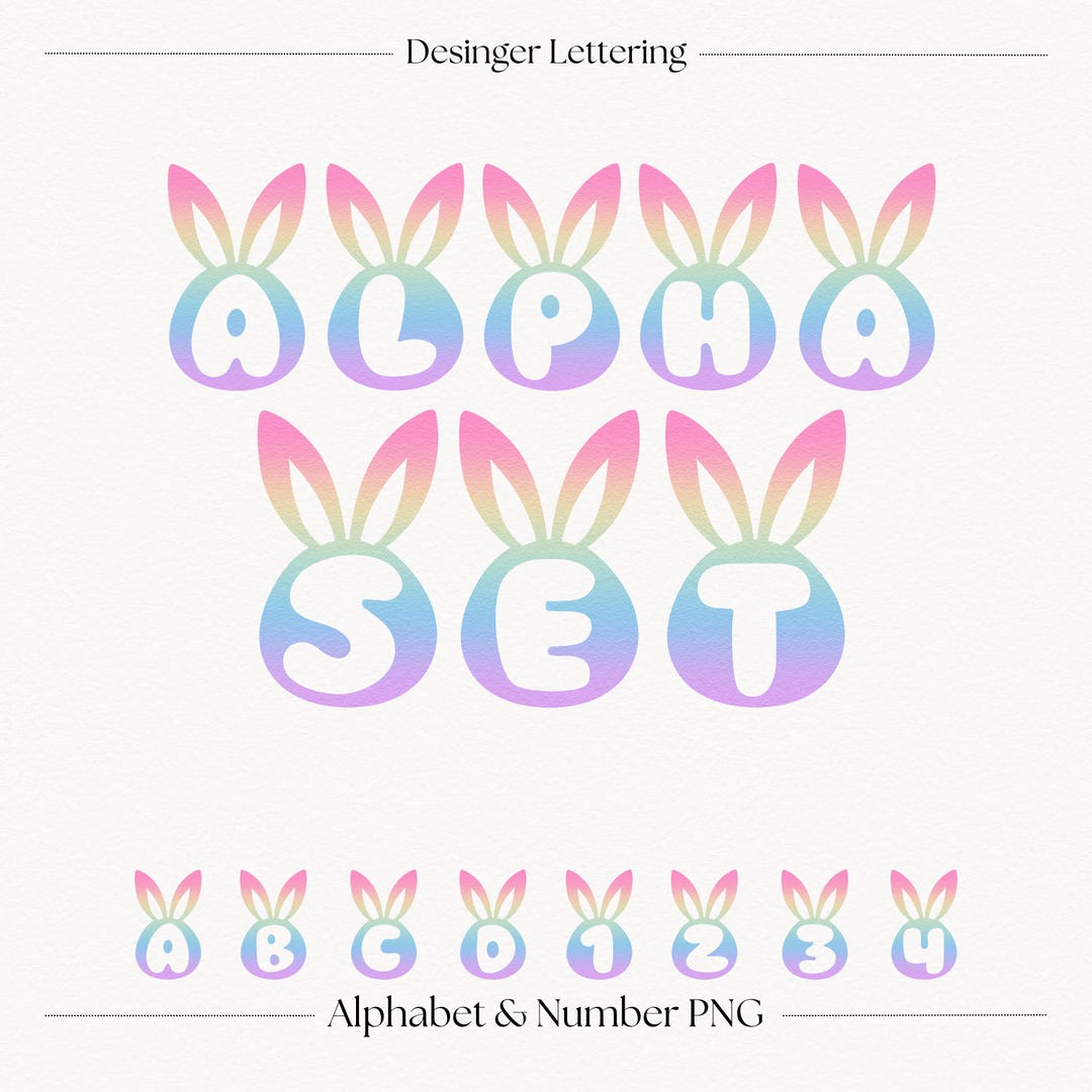 Rainbow Easter Bunny Ears Alphabet Letters | A-Z PNG Animal Fonts ...
