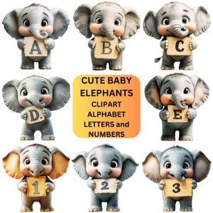 Clipart Elefant Alphabet Buchstaben für Klassenzimmer Tierthemen, Silhouette Aufkleber, Cricut Schriftarten, Scrapbooking, digitale & druckbare Aufkleber