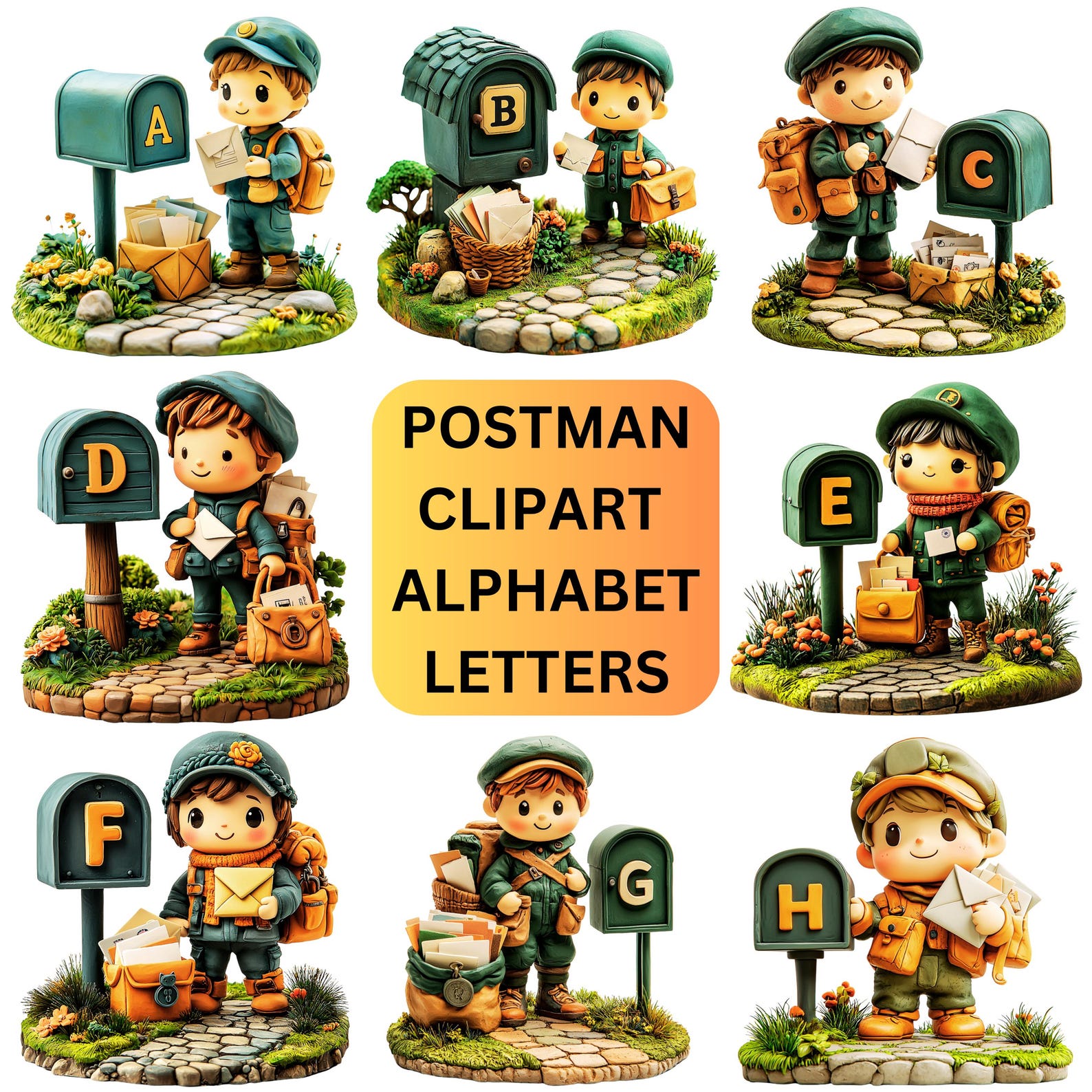 Postman Letter Features Postman Clipart Alphabet Letters, PNG Postal Worker Cute Alphabet Font ...