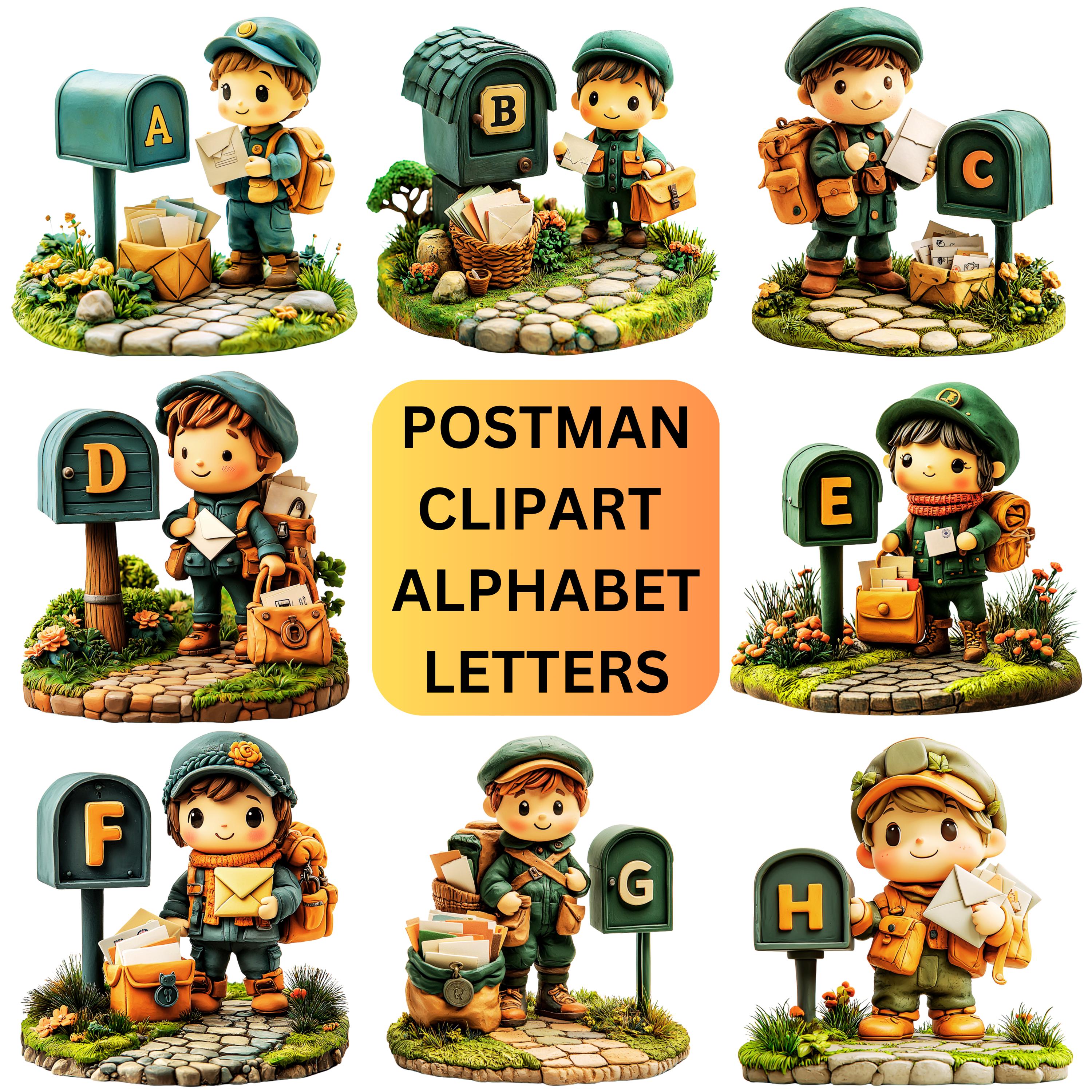 Postman Clipart Alphabet Letters | Postal Worker PNG Font | Digital ...