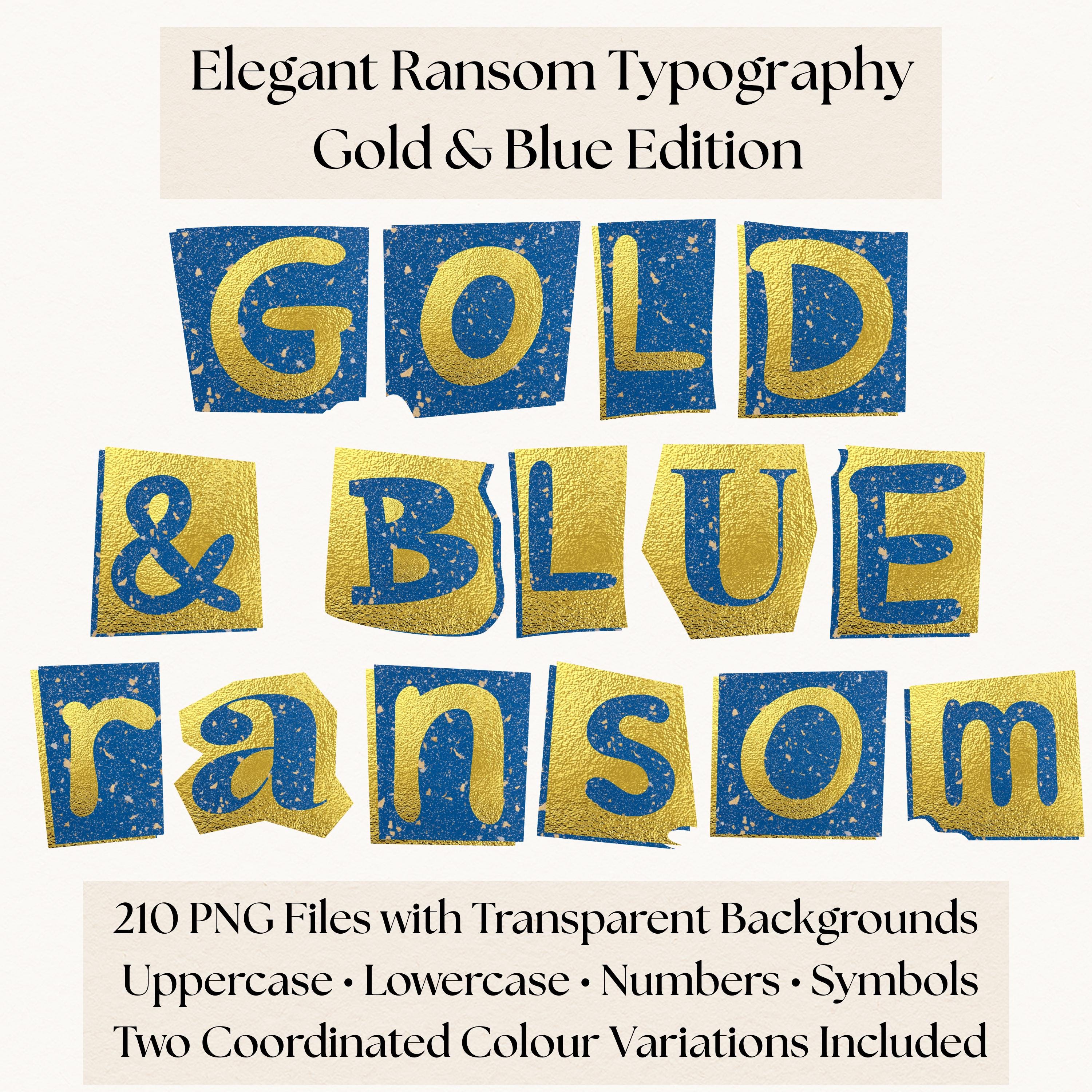 210 Lettering Luxe Ransom Alphabet PNG – Gold & Blue Letters, Cut Out Typography, 210 ...