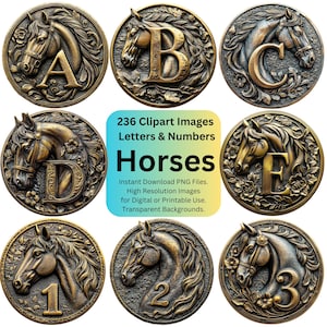 Horse Clipart Alphabet Letters PNG Files, Country and Western Cowgirl Cowboy Decorative Images, Equestrian Fonts for Cricut, Horses Clip Art