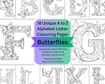 Butterfly Coloring Pages Botanical Floral Nature Digital Download PDF Files, Spring Mindfulness Art Therapy, Cute Colouring Alphabet Letters