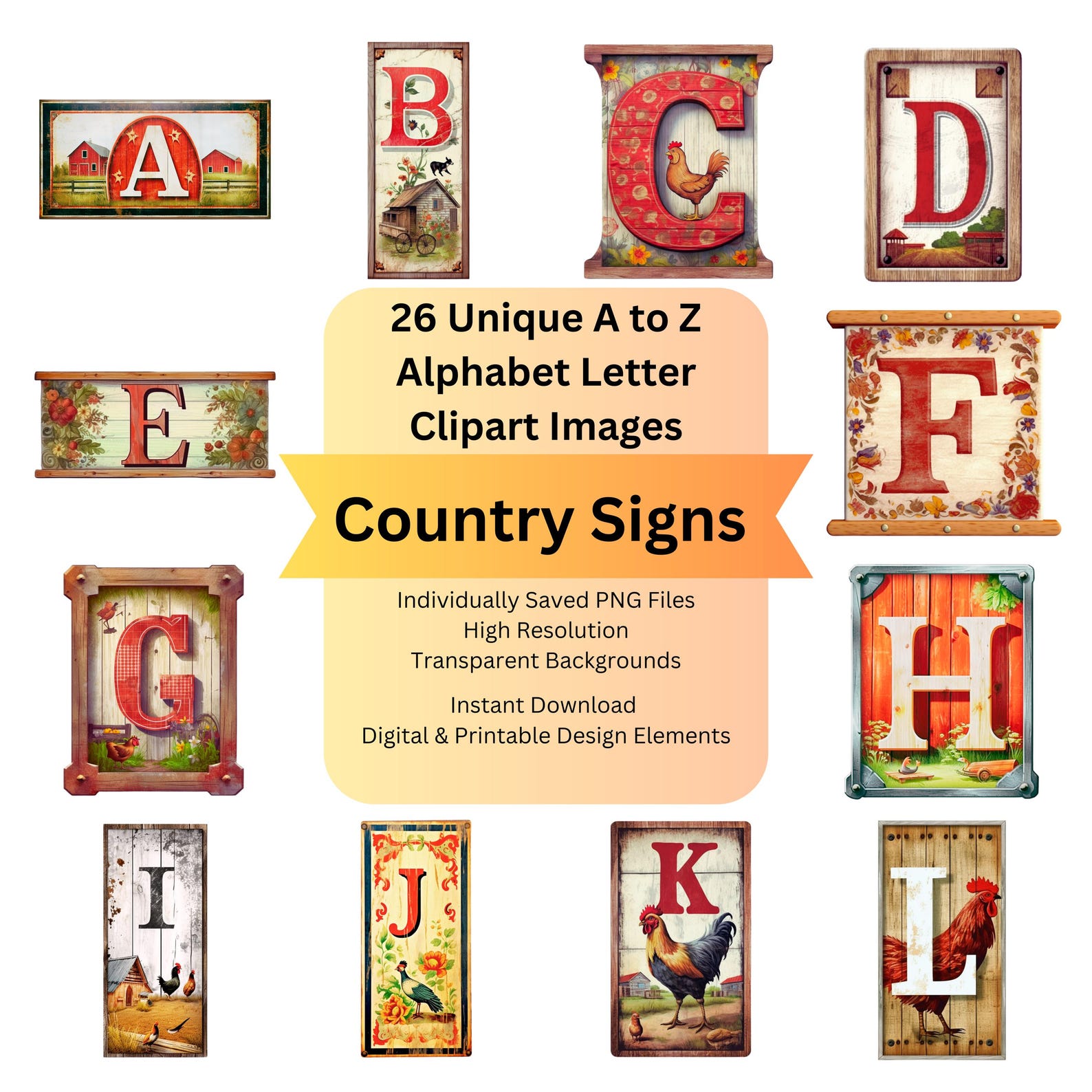 Rustic Alphabet Clipart: Country Western Letters PNG (digital Download ...