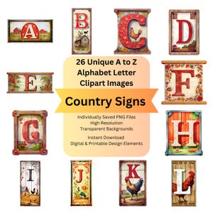 Rustic Clipart Alphabet Letters PNG Files for Country and Western Digital Download, Scrapbooking Ephemera Junk Journal, DIY Cricut Crafts