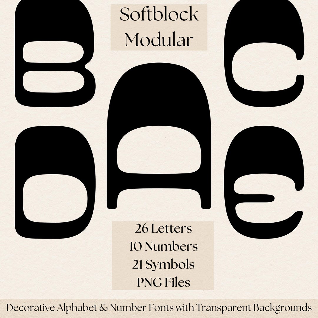 Softblock Modular Alphabet and Numbers PNG – Modern Rounded Block Font ...