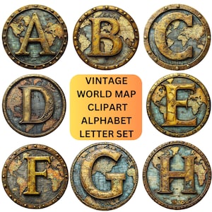 Vintage World Map Clipart Pack, Popular PNG Alphabet Bundle for Sublimation Designs, Classroom Clipart, Stickers Clip Art, Printable Digital