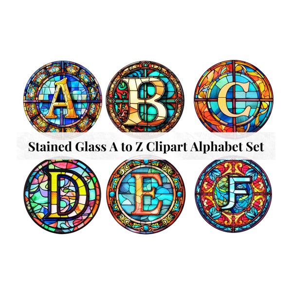 Stained Glass Clipart Alphabet Letters PNG Files for Digital Download, Scrapbooking Vintage Ephemera Junk Journal, DIY Cricut Art and Crafts