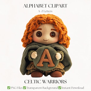 Celtic Warrior Alphabet Clipart PNG Letters | Character Typography Designs | Digital Download