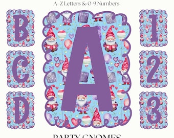 Gnome Clipart Letters & Numbers | Fun Party Fonts | Cute Monogram Initials | Decorative PNG Alphabet Lettering for Cricut Crafts