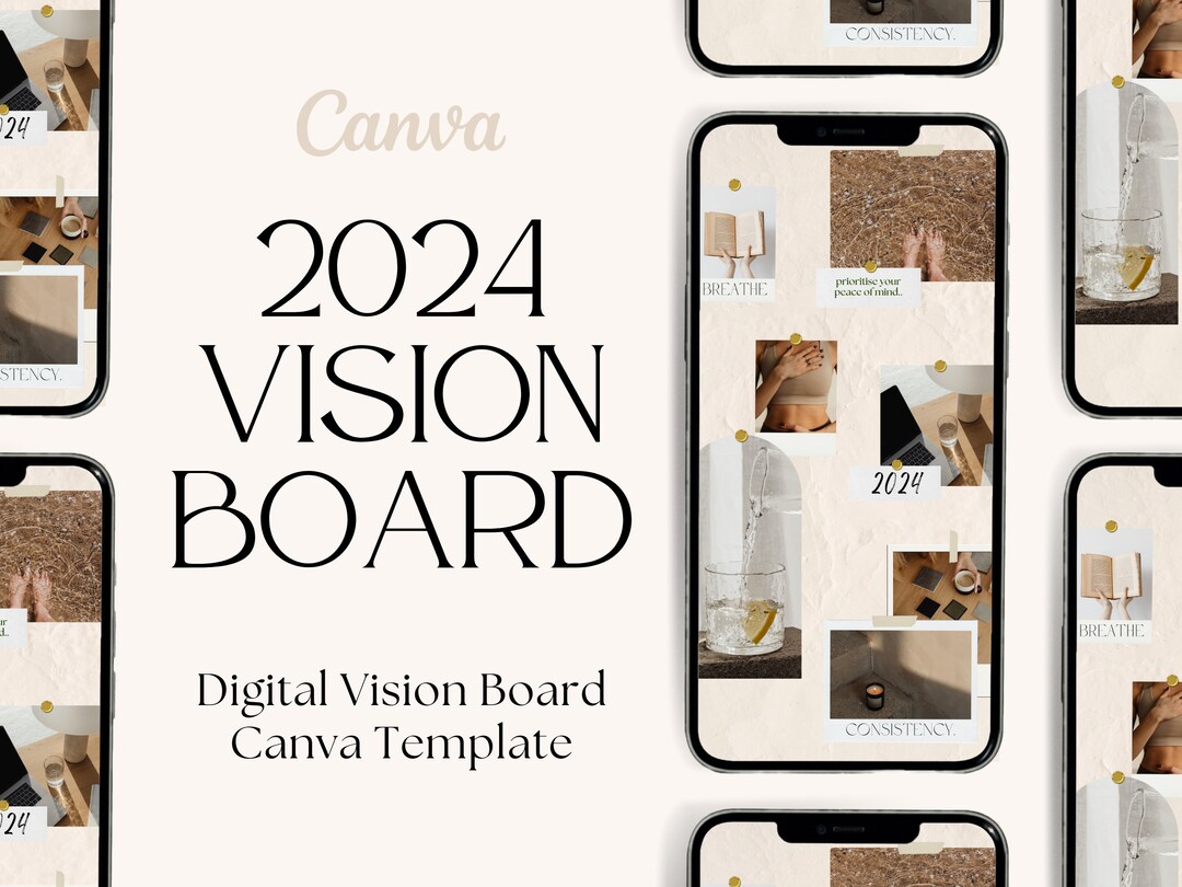 2024 Digital Vision Board Canva Template Vision Board Template, Vision