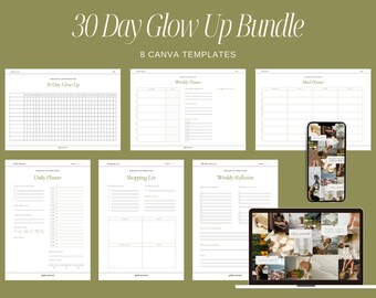 30 Day Glow Up Planner Bundle | Habit Tracker, Vision Board (Digital)