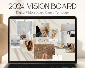 2024 Digital Vision Board Canva Template Vision Board Template, Vision ...
